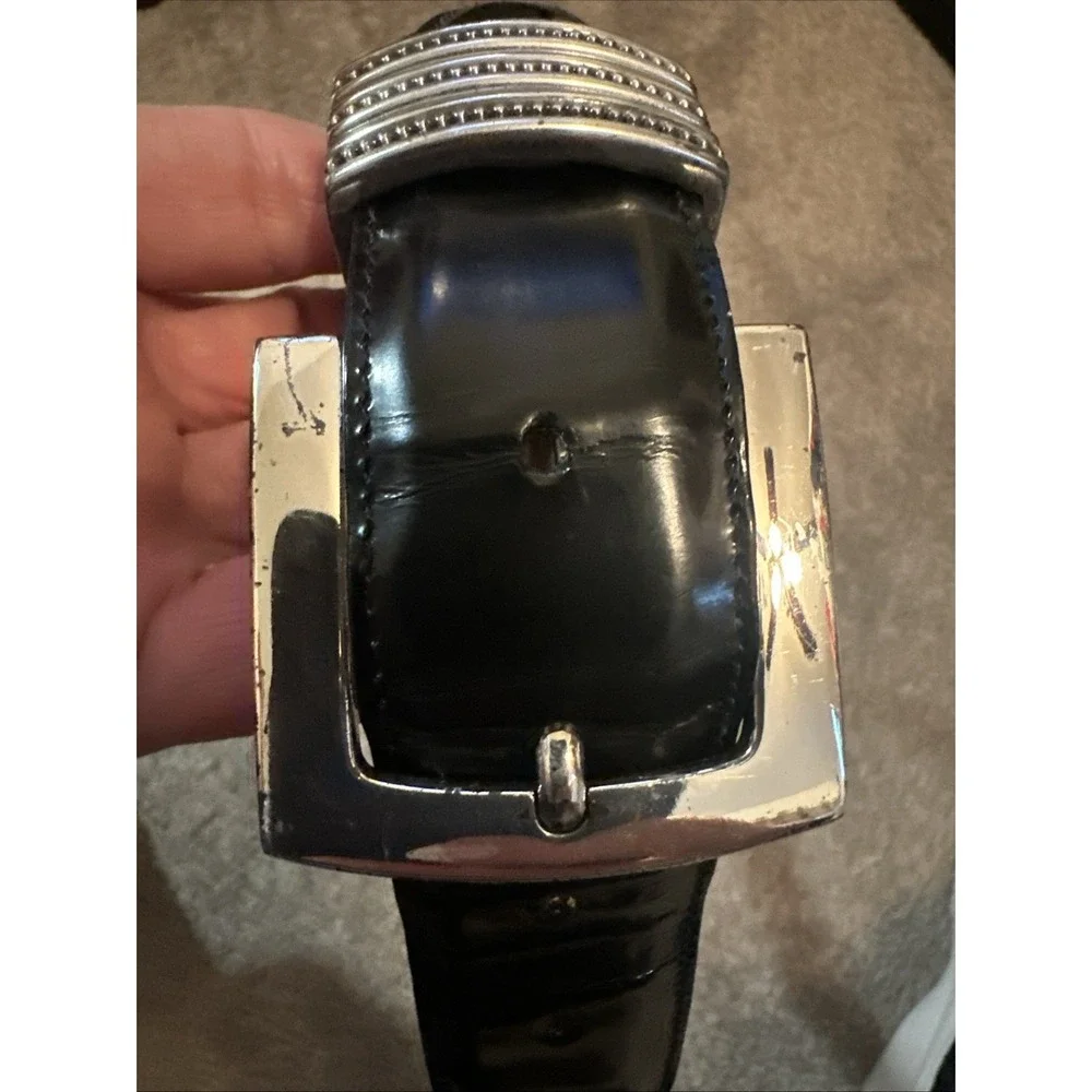 Brighton Onyx Black Leather Belt Size M Silver Buckle Vintage Style